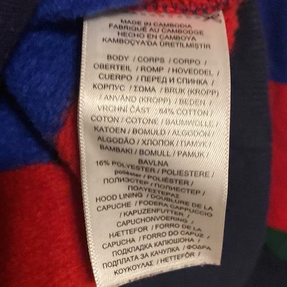 Polo Ralph Lauren Mens Navy Muti Stripe Fleece Lined Logo Pullover Hoodie XL